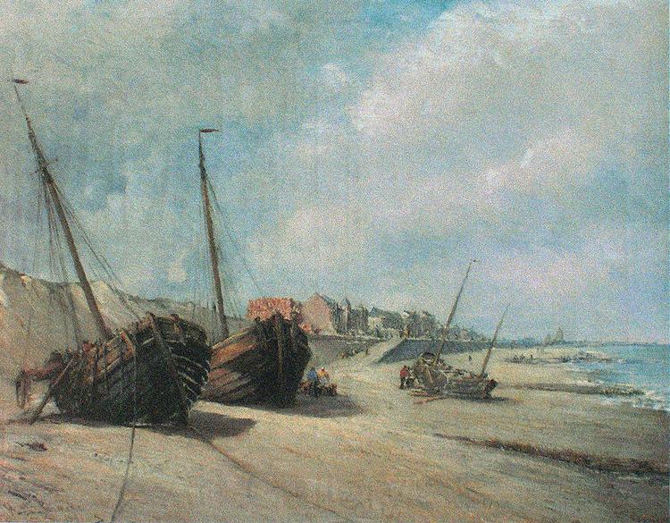unknow artist Fishing boats on the beach of Heist